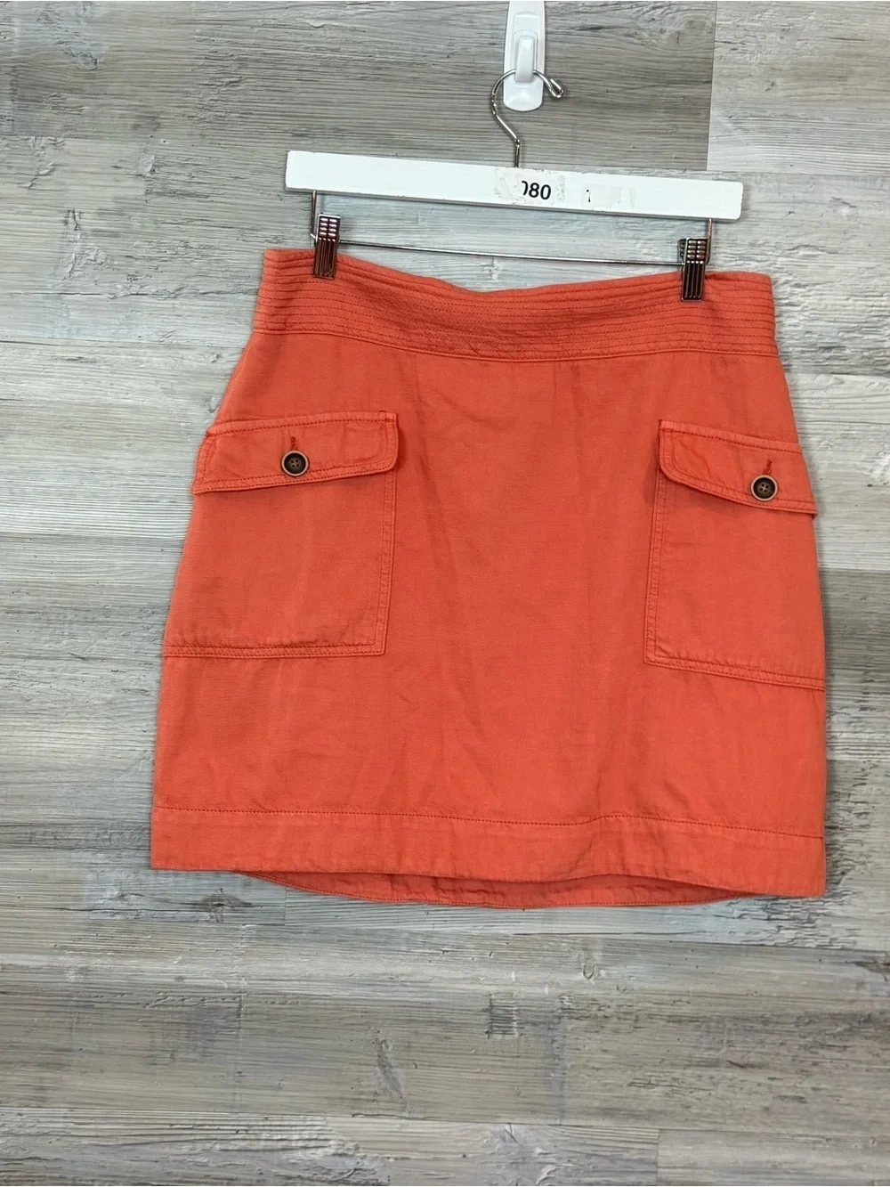 Anthropologie Orange Linen-Blend Cargo Utility Mini Skirt size 10